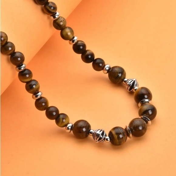 Yellow Tiger's Eye and Resin Beaded Necklace 18-20 Inches - Picture 2 of 5